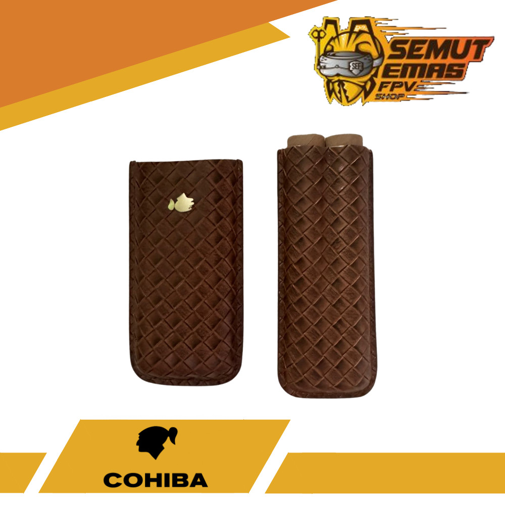 COHIBA Casing Cerutu Cigar Case Brown Leather Bahan Kulit Coklat