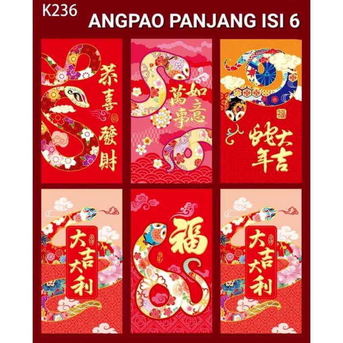 

NEW Angpao Panjang Merah isi 6 Angpau Ular 2025 Amplop Uang Sincia Red Pocket Kado Imlek Sincia Chinese New Year - K236 PJG