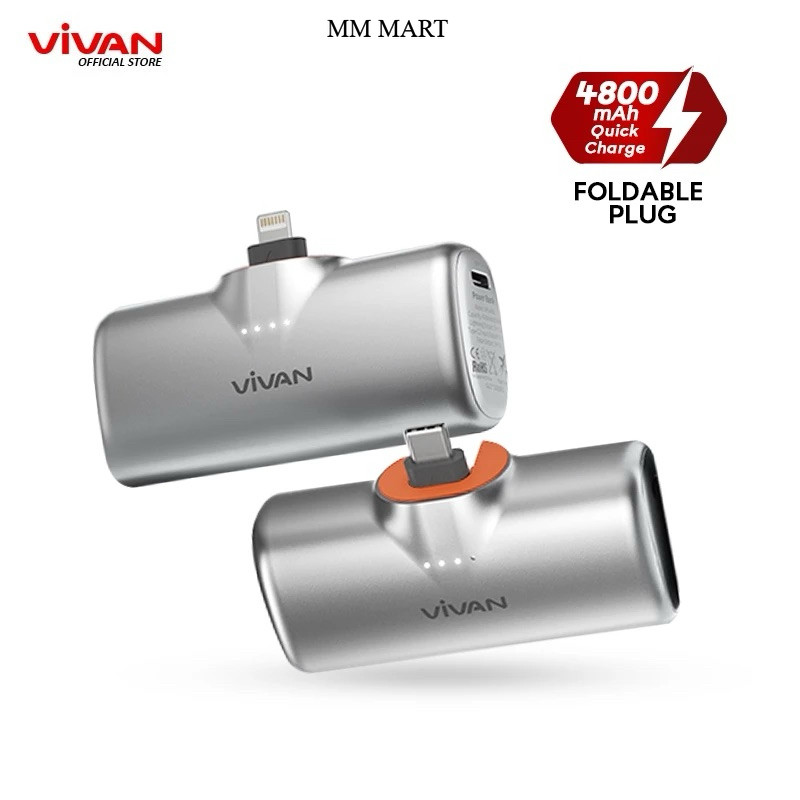[BISA COD] Vivan VPB-A05C VPB-A05L Mini Powerbank 4800mAh Foldable Plug Original