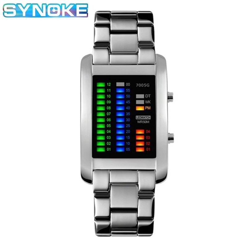 Binary Watches Mens Sport Waterproof Steel Belt Watch For Man LED Display Military Wristwatch Relogi