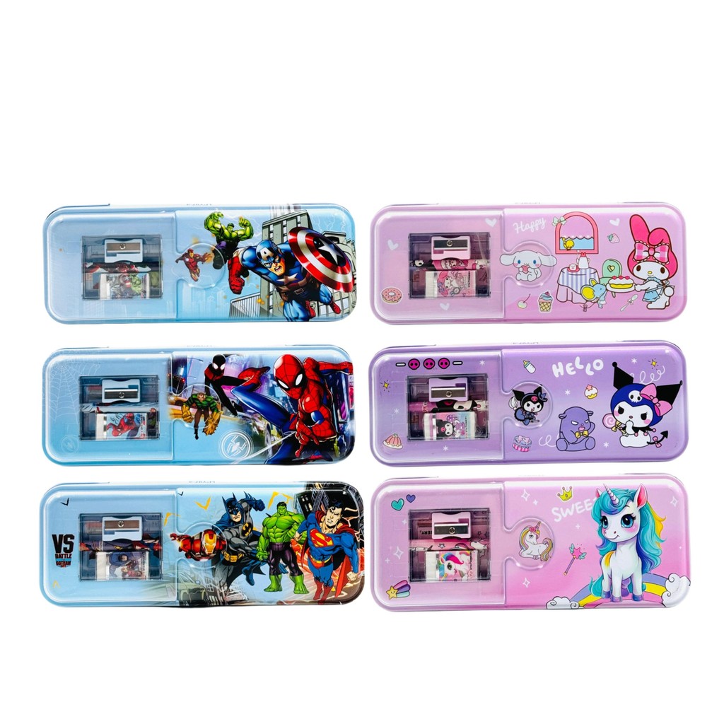 

( StaLand ) Kotak Tempat Pensil Kaleng Avenger Spiderman Superman Kuromi My Melody Sanrio Unicorn