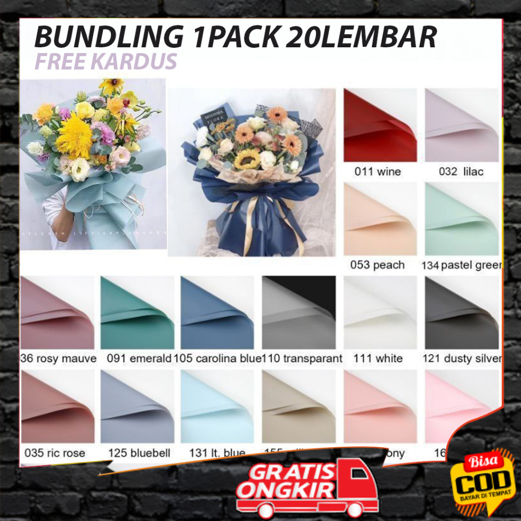 

(1) BUNDLING 1 PACK ISI 20 LEMBAR / FLOWER WRAPPING PAPER / KERTAS BUKET BUNGA KOREA CELLOPHANE WATERPROOF / KERTAS KADO / CELLOPHANE PAPPER