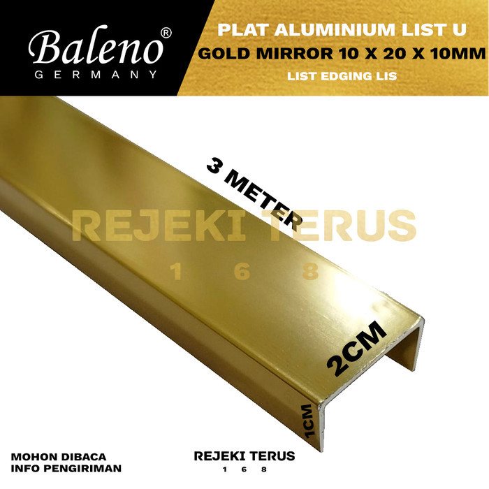 Plat Aluminium List U GOLD MIRROR 10 x 20 x 10 mm (1 x 2 x 1 cm) Edging Lis Interior Dekorasi Dindin