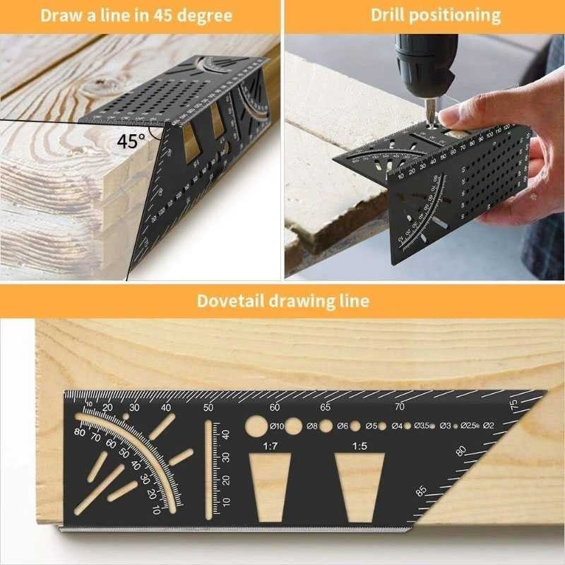 

QNSHP ABEDOE Penggaris Angle Ruler Mark Line 3D Measuring Tool Aluminium - M142