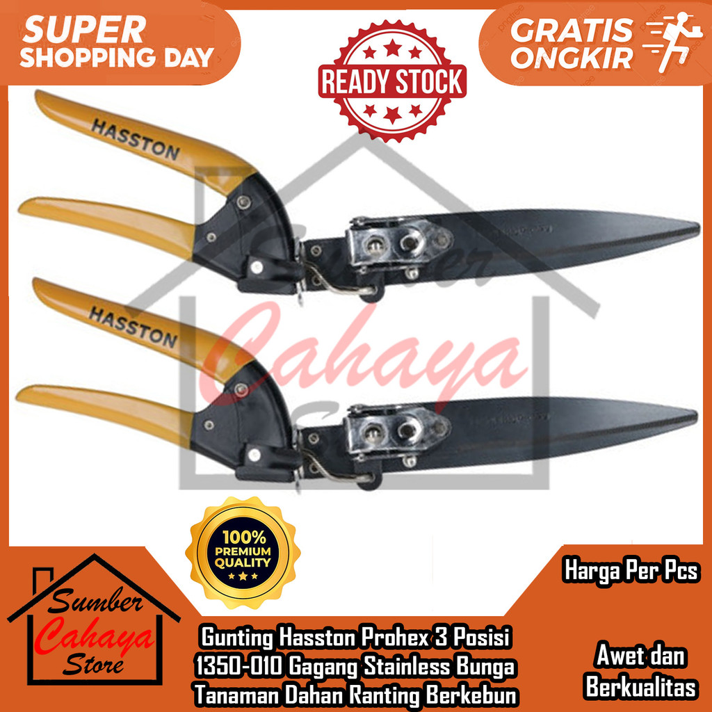 Gunting Rumput Hasston Prohex 3 Posisi 1350-010 Gagang Besi Pegangan Karet Aman Pemotong Potong Mera