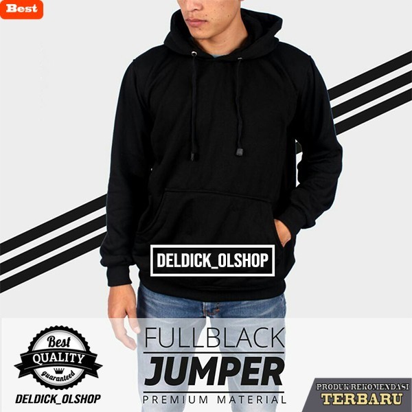 hoodie pria keren (PROMO) Jaket Polos Sweater Hoodie Jumper Polos Hitam - JUMPER HITAM, M