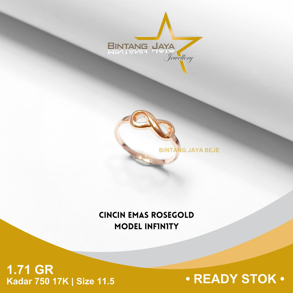 Cincin Emas Rosegold Kadar 750 17K Berat 1.71 gr gram Size Ukuran 11.5 Model Inf1n1ty Cicin Perhiasa