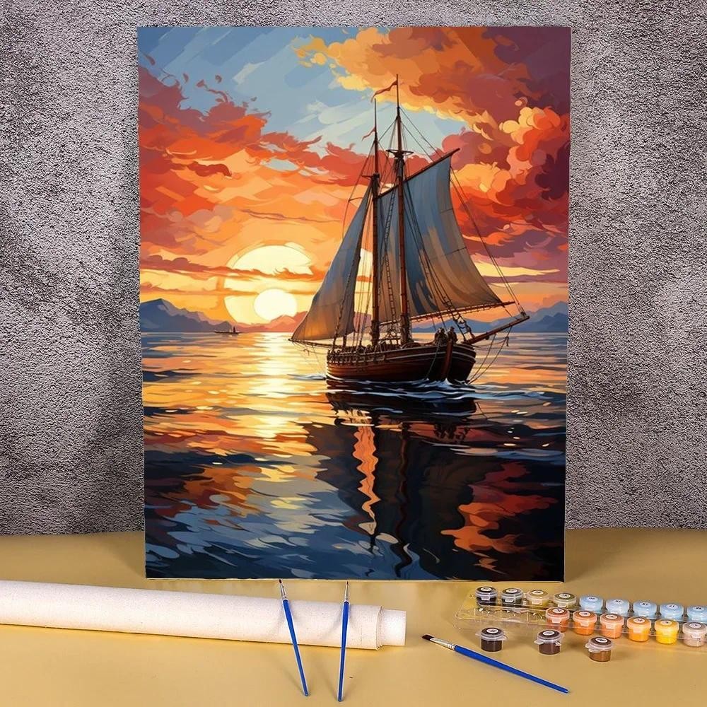 

Seascape Diy Paint By Numbers Kits 50x70cm Sailboat Coloring By Numbers Handicraft Painting Numbers Modern Arts For Gift