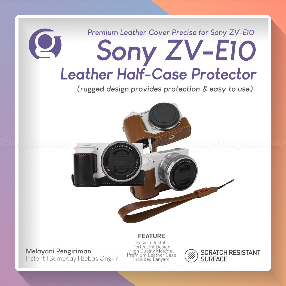 Half Case Leather Bag for Sony ZV-E10 with Strap Tas Kamera Alpha ZV E 10 Mark 1 Bahan Kulit PU E10 