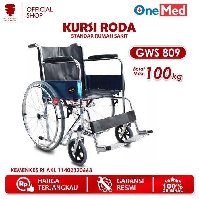 Onemed Kursi Roda Standar GWS 809 Wheel Chair Chromed Steel Alat Bantu Jalan Rumah Sakit GWS809 Medi