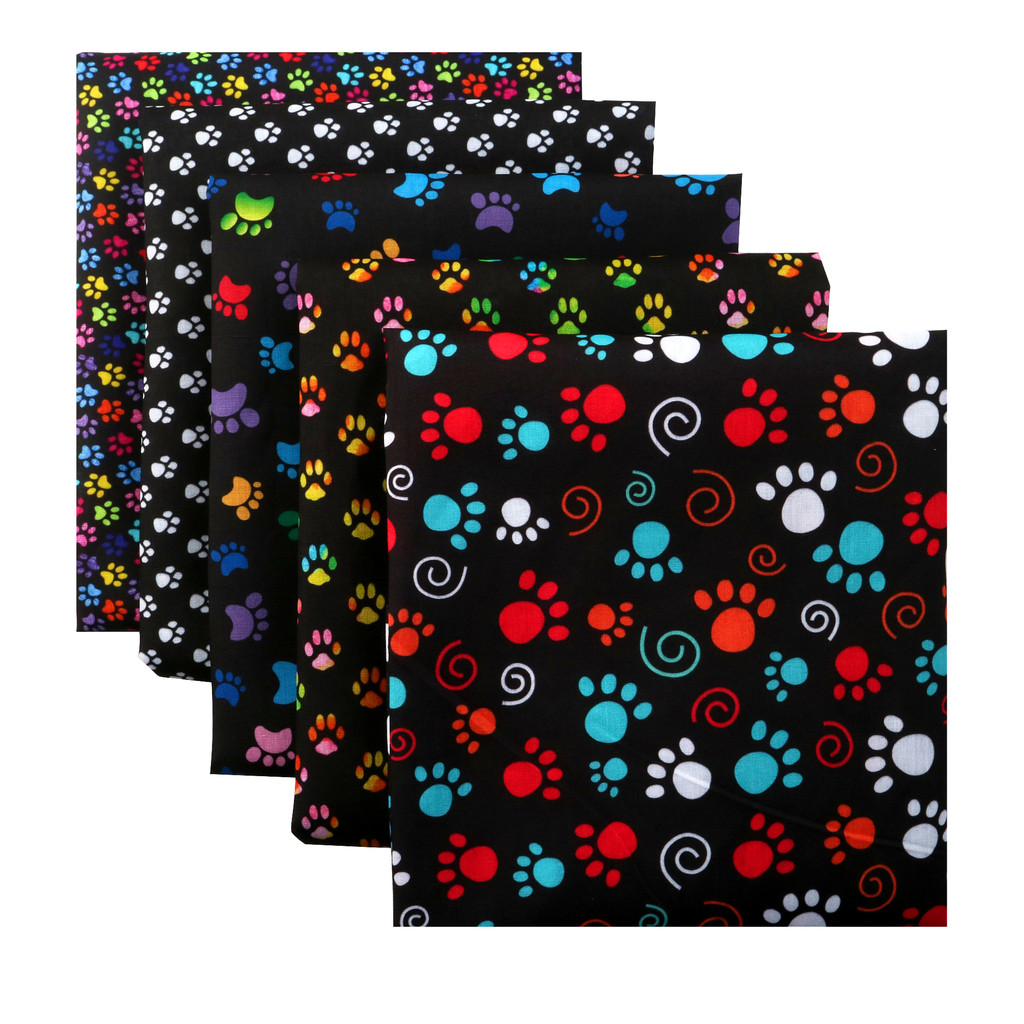 

20x20cm 5pcs Dog Paw & Bone Prints, Polyester Cotton Fabric Bundles Squares for Sewing, Quilting, Crafting