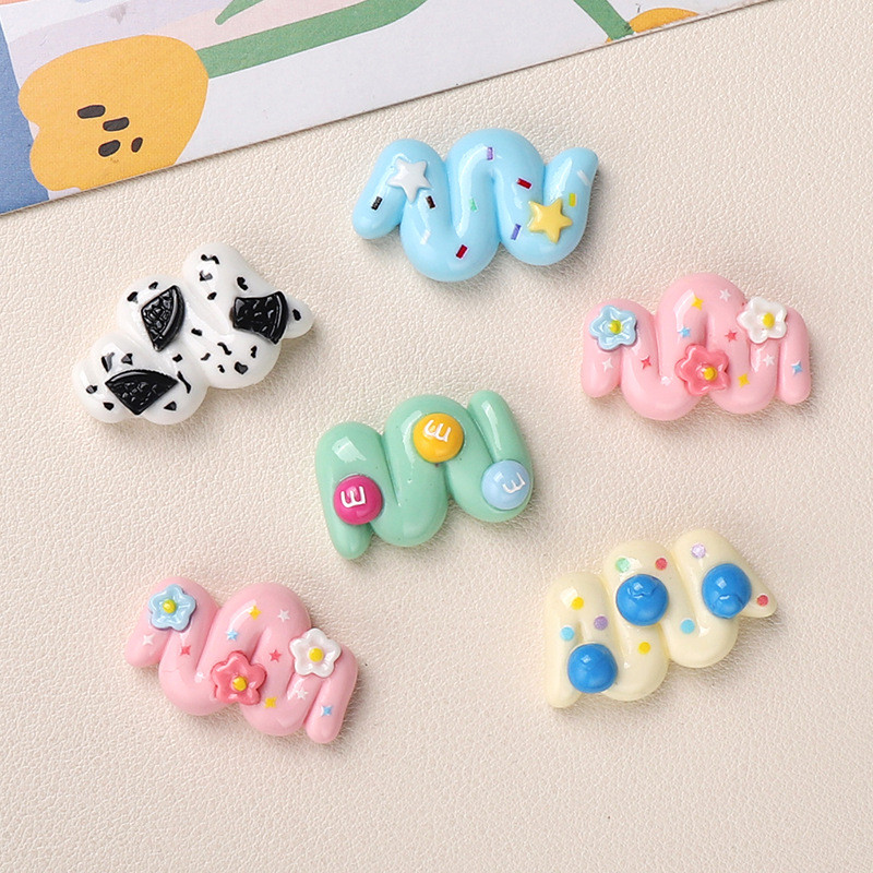 

5pcs miniso cute colorful cartoon resin flatback cabochons for diy jewelry making handmade crafts materials