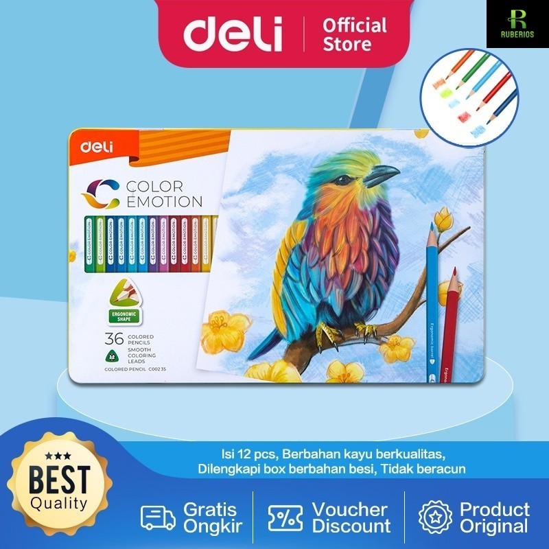 

Deli Pensil Warna Celup Halus 12/24/36 Warna, Bentuk Segitiga Ergonomis EC00205 EC00225 EC00235