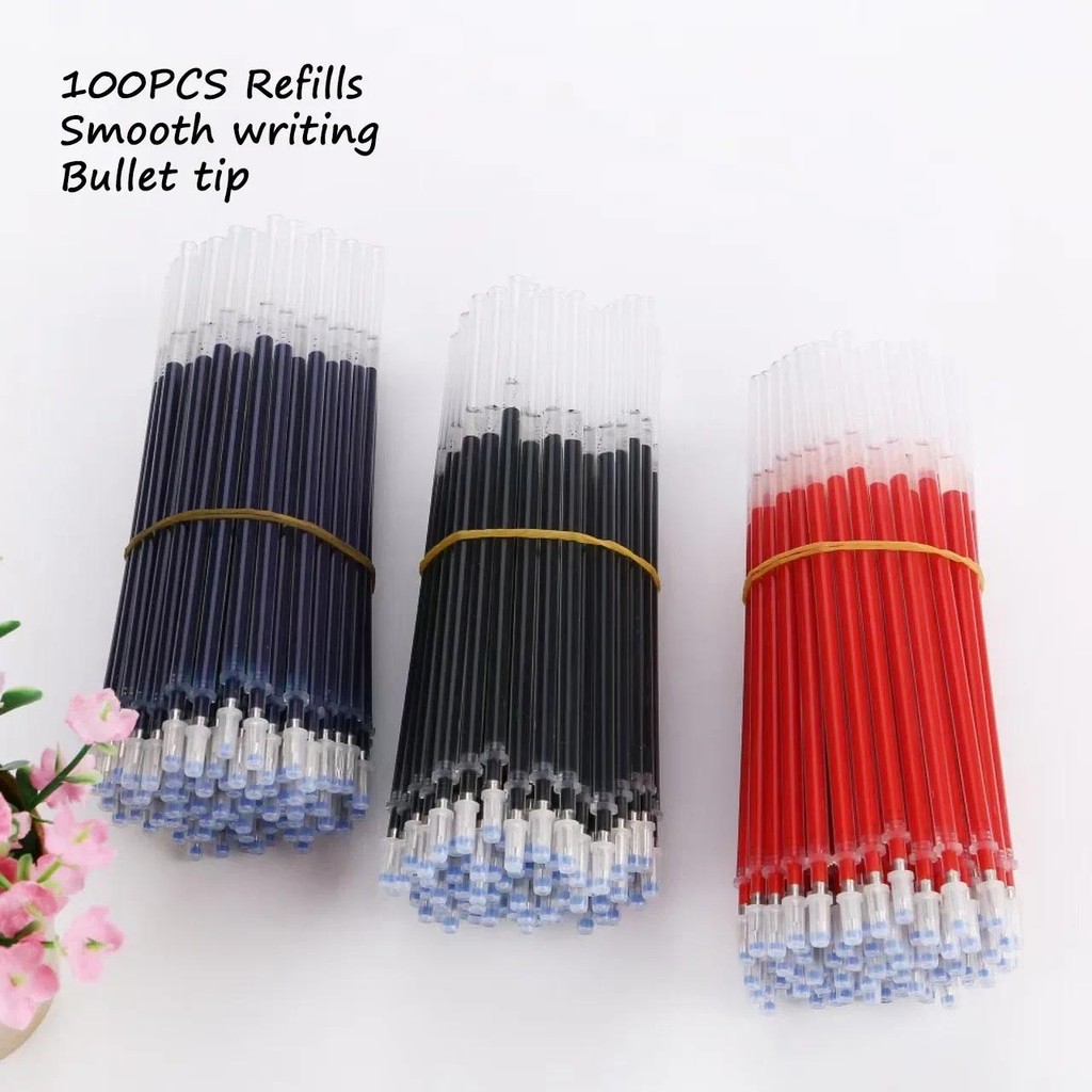 

100PCS 0.5MM Gel Pen Refill, Classic Bullet Tip Ballpoint Pen Refill, Black Blue Red Ink, Smooth Writing, Long-Lasting Durable