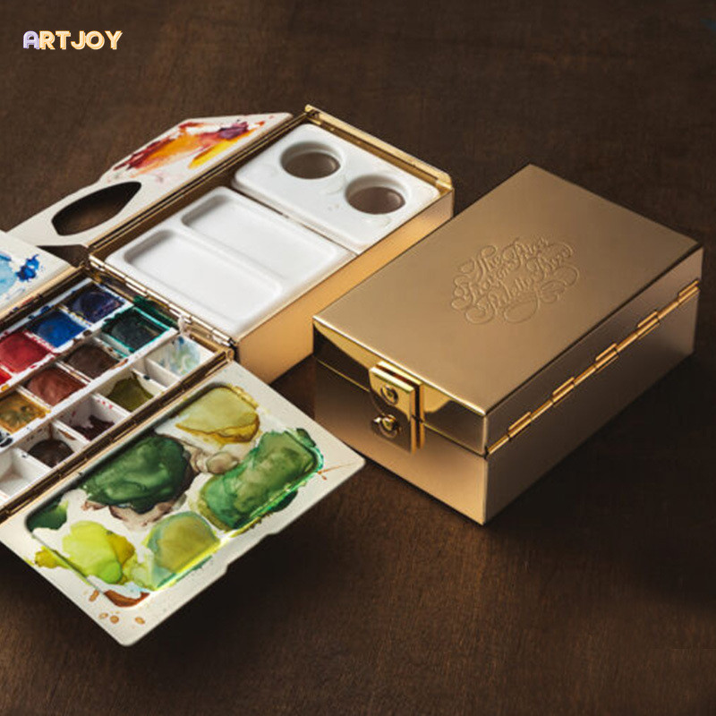 

High-Quality Brass-Plated Watercolor Palette - Portable Multi-Functional Painting Box & Easel for Travel