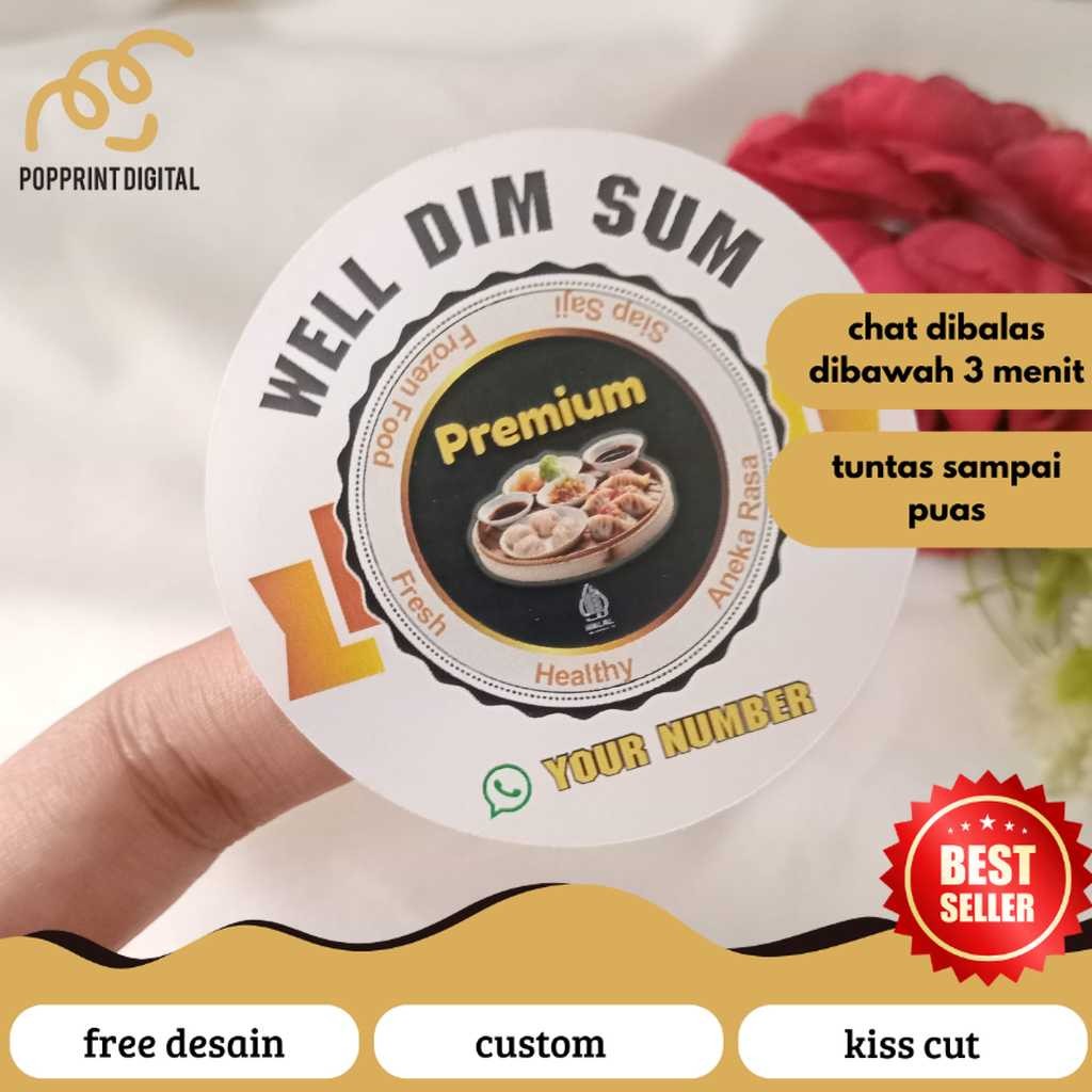 

PopPrints 2-4 Sticker Label Bulat Dimsum Stiker Makanan Free Desain Dimsum Custom Chromo Uk.Kecil