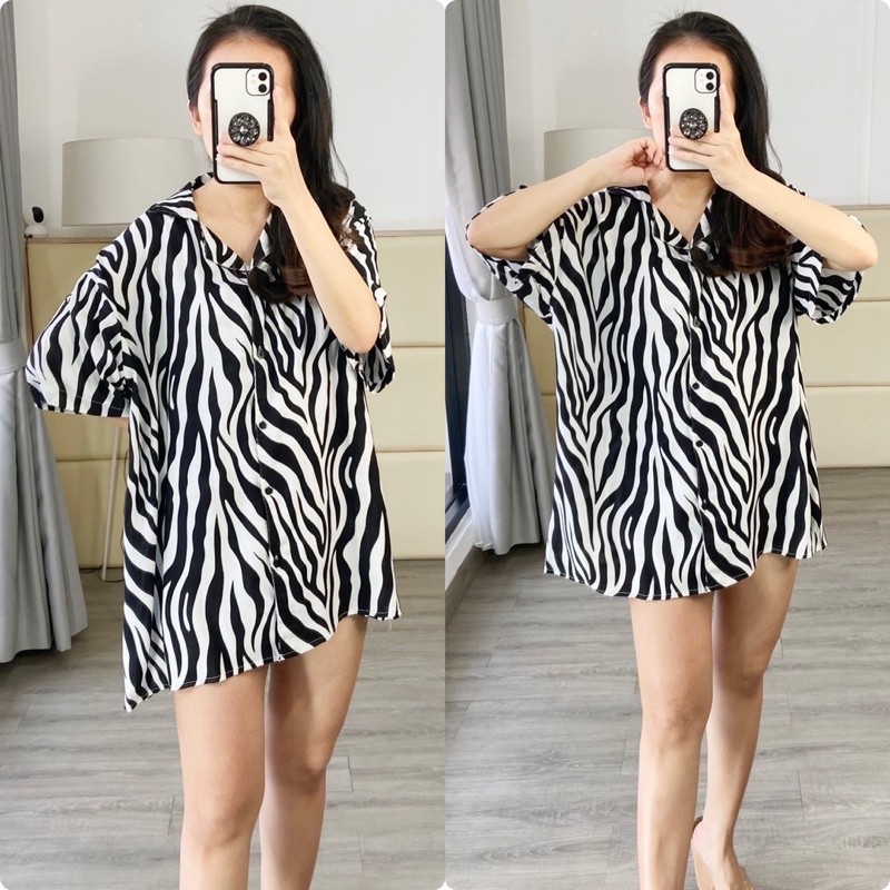 DHOLISHOP.ID Kemeja Jumbo Motif Zebra / Kemeja Oversize Zebra Bahan Rayon Ld 120 Ld 130