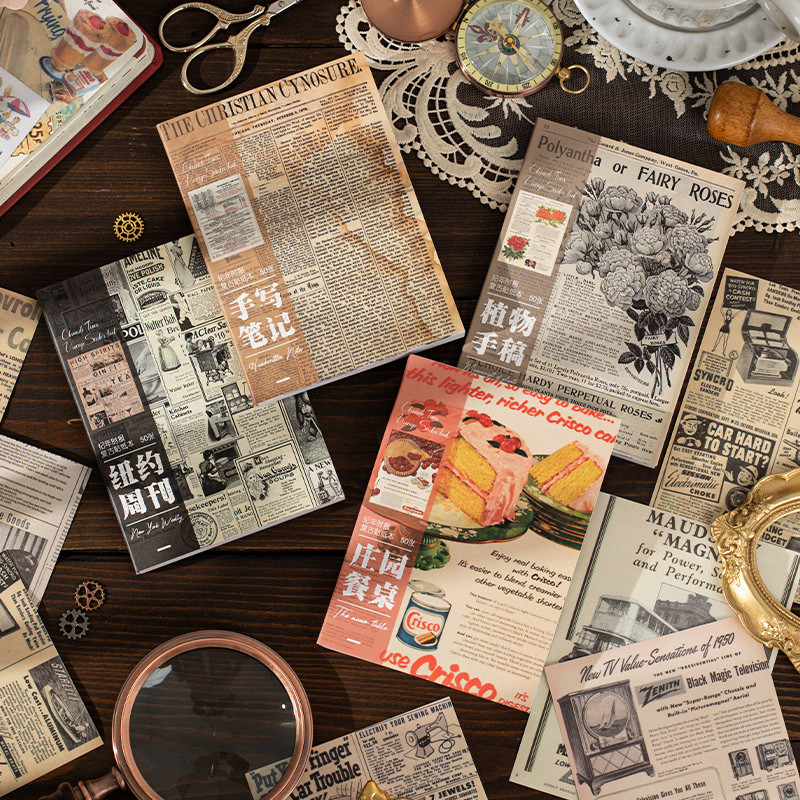 

Yoofun 50 sheets Vintage Manuscript Washi Sticker Book Aesthetic Plant Journal Scrapbooking DIY Retro Material Decorative Labels