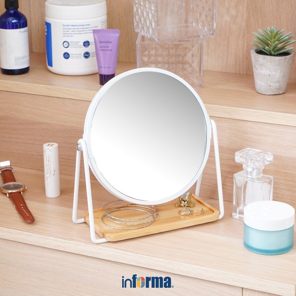 Informa 17.5 cm Cermin Rias Meja Pembesaran 2X - Putih Magnifying Mirror Kaca Zoom Makeup Kaca Rias 