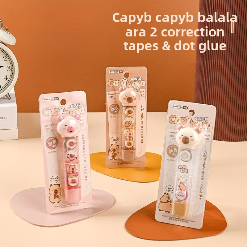 

2 IN 1 Kawaii Cartoon Capybara Correction Glue Tape Scrapbook Jounaling Double Side Adhesive Tape Stationery Correction Tape