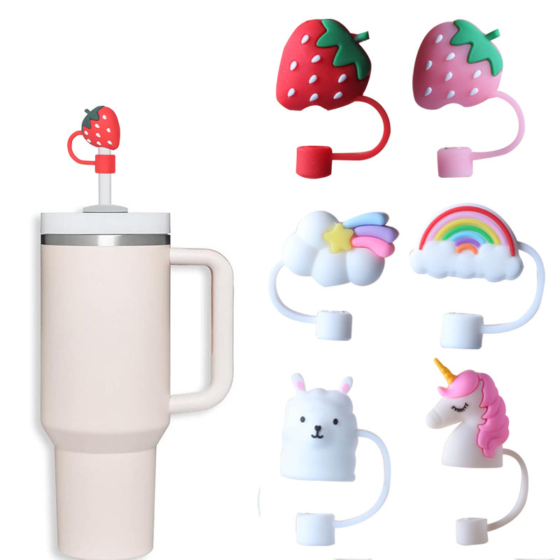 

10mm Strawberry Unicorn Rainbow Shape Straw Covers Cap, Cute Silicone Straw Covers