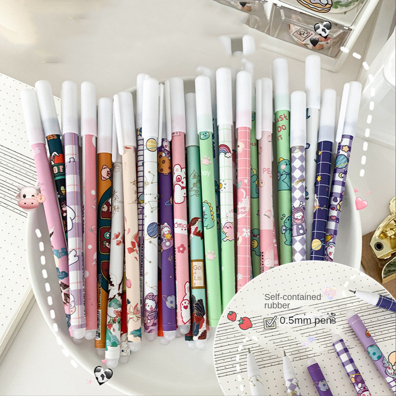 

2Pcs/Set Cartoon Erasable Gel Pen W/ Eraser 0.5mm Blue Ink Gel Pen Office Accessories Student School Supplies Kawaii Stationery