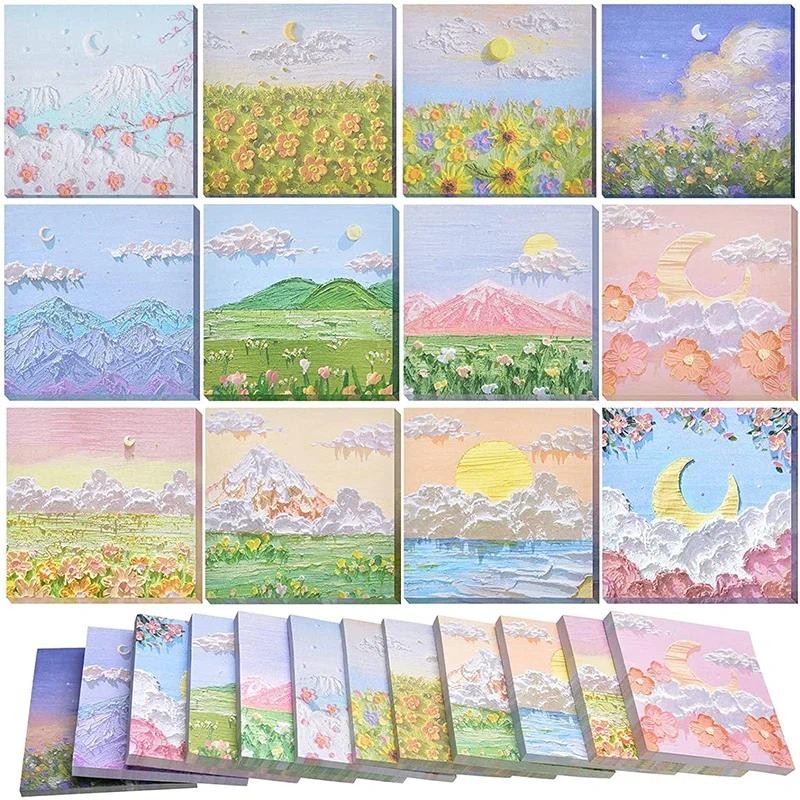 

50-80 Sheets Oil Painting Landscape Sticky Notes Adhesive Memo Pad for Office Supplies for to-dos Reminders and Learning Notepad