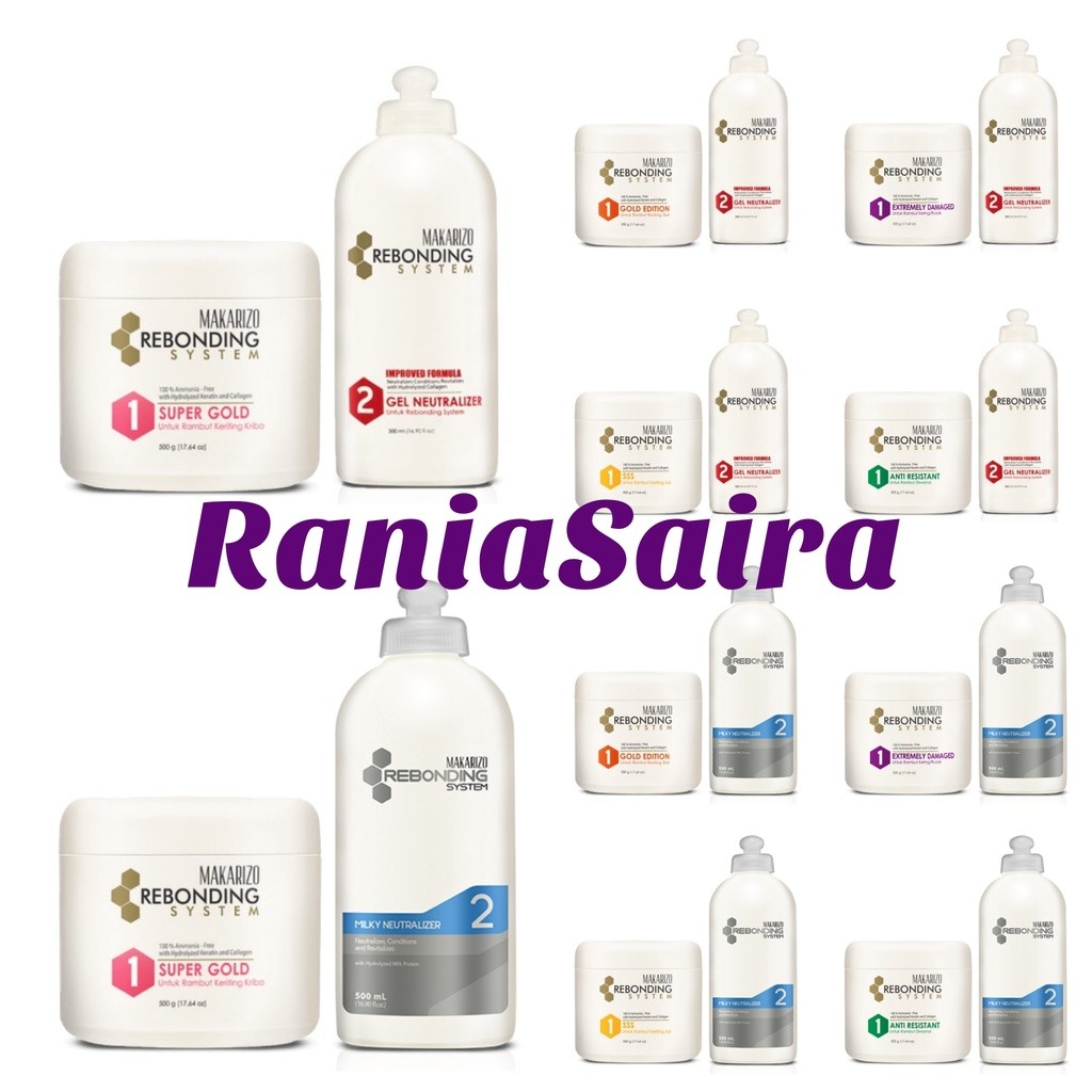 MAKARIZO Rebonding System PAKET Step1 + Step2 500ml Pelurus Rambut Smoothing Straightening Keratin