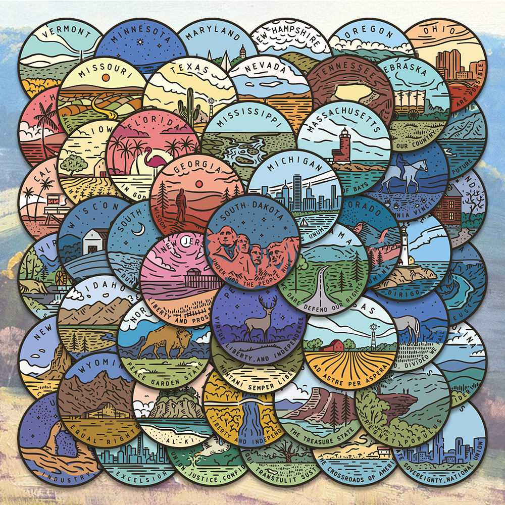 

50PCS American 50 States Tourism Landscape City Stickers Decals Kids Y ary Suitcase Scrapbook Phone Laptop Bike Sticker