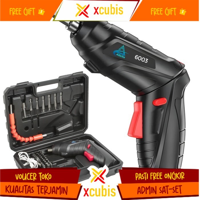 Mesin Obeng Listrik Bor Cordless Tanpa Kabel Satu Set Koper