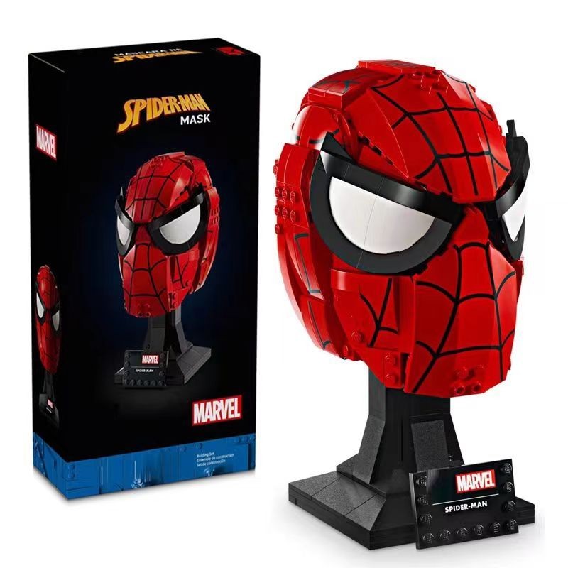 Marvel Super Hero SpiderMan Mask Helmet Assembly Building Block Anime Figure Iron Man Puzzle Assembl