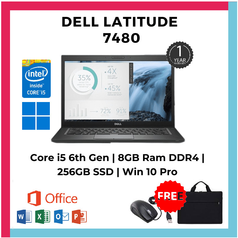 Laptop dell latitude 7480 intel core I5 Gen 7th Ram 16GB/256GB SSD TOUCHSCREEN