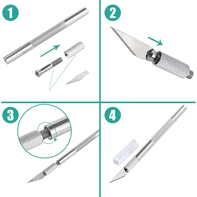

MMD Pisau Ukir Seni 5 isi Cutter Hobby Crafting Art Knife Metal Handle Blade Pisau Bonsai Sayat Ukir Pen Cutter Set Mata dan Gagang Art Knife