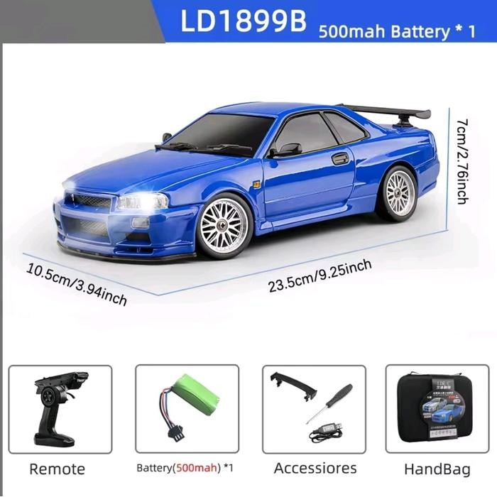 RC DRIFT RWD NISSAN SKYLINE GTR R34 R-34 BODY METAL ALLOY SCALE 1/18 FAST FURIOUS BRIAN Remote Toys 