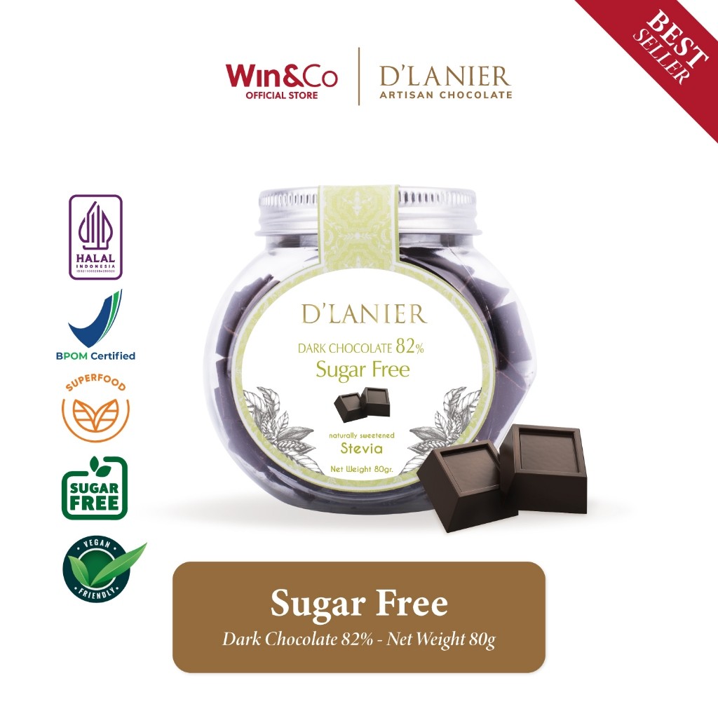 

Terbaru terlaris D'Lanier Sugar Free Dark Chocolate 82% with Naturally sweetened from Stevia - 80 gr