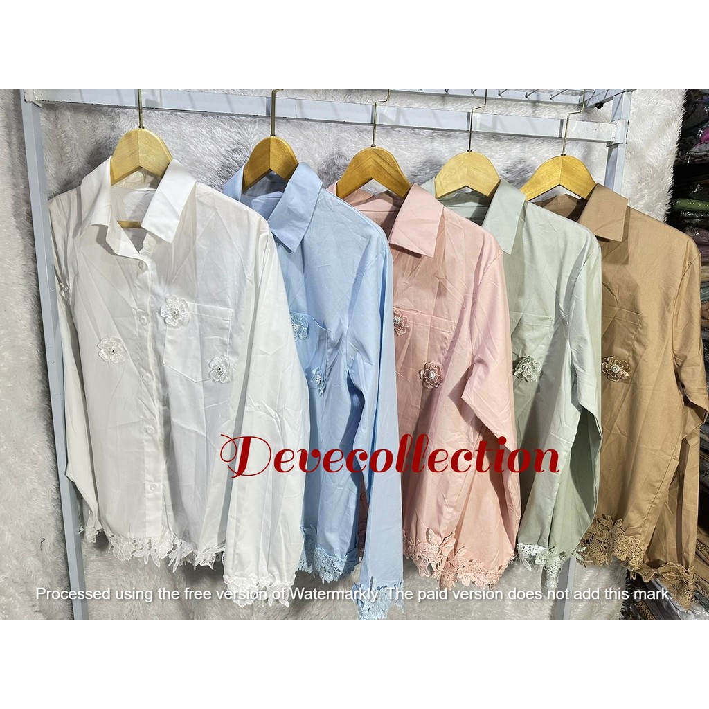 Ready atasan wanita Kemeja Wanita J&J 9058 bordir bunga bahan cotton import bangkok