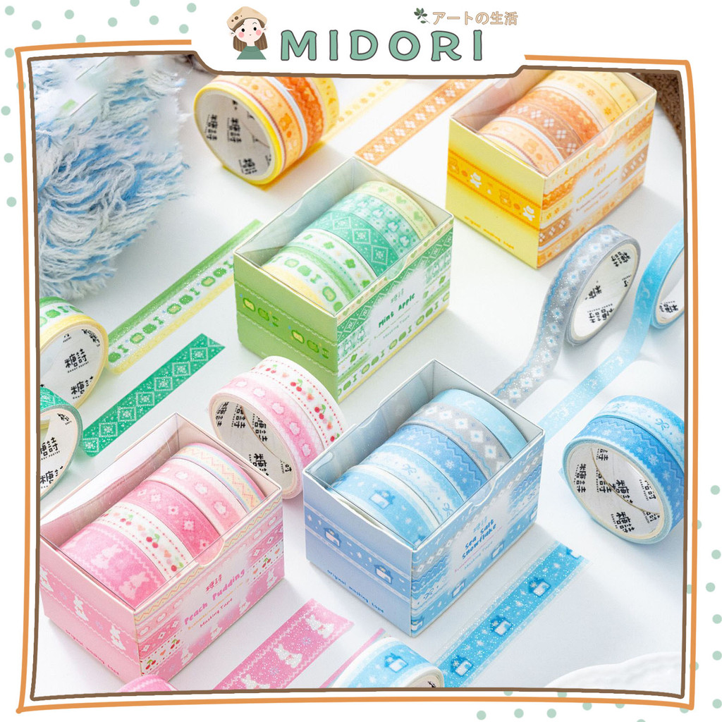 

[MIDORI] 5 Rolls WASHI TAPE COLORFUL BLING PAPER Deco Masking Tape Jurnal DIY Scrapbook - A0072
