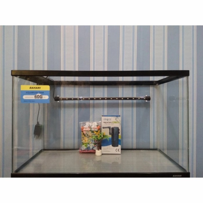 Paket hemat lengkap 1 set aquarium Bahari 60G + filter + lampu - Celup - A