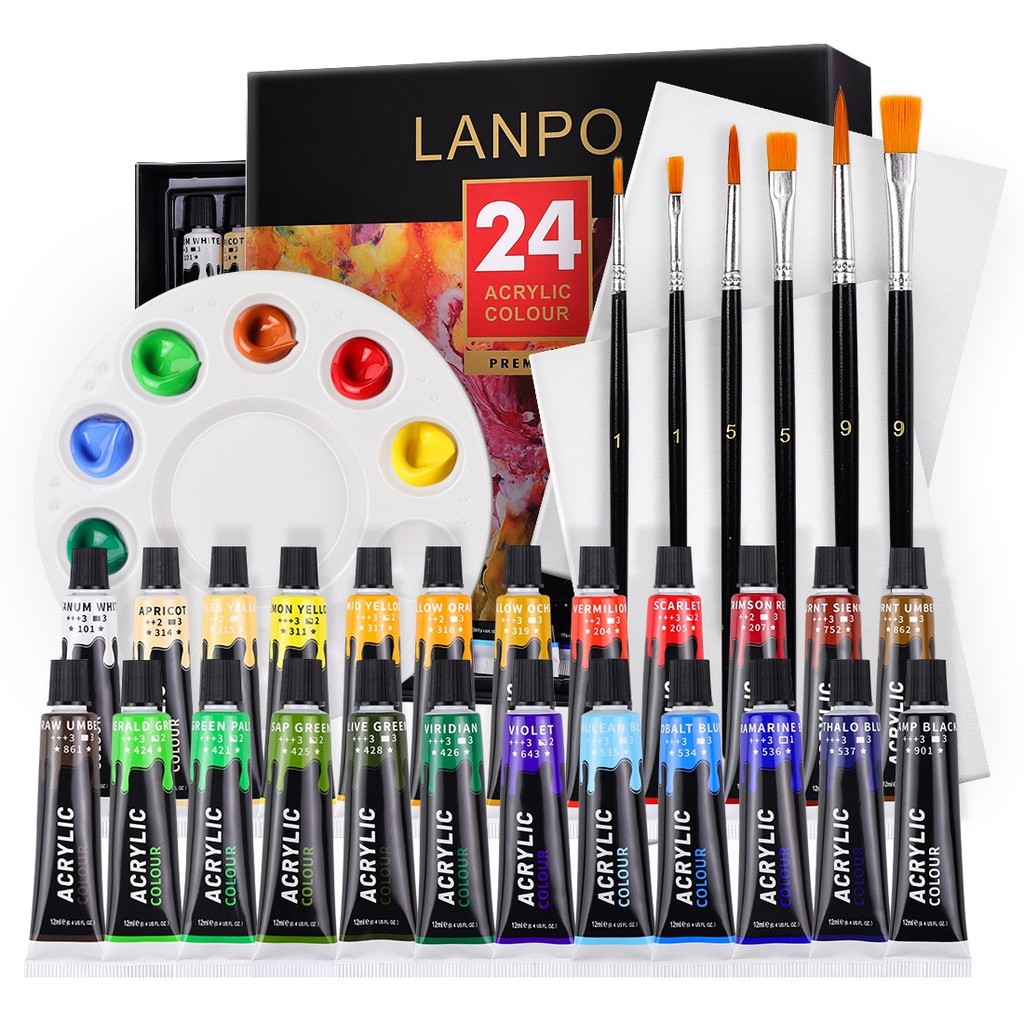 

Acrylic Paints Set 12/24 Colors Professional Brush Set 12ml Tubes Artist Drawing Painting Pigment Hand Painted Wall Paint DIY
