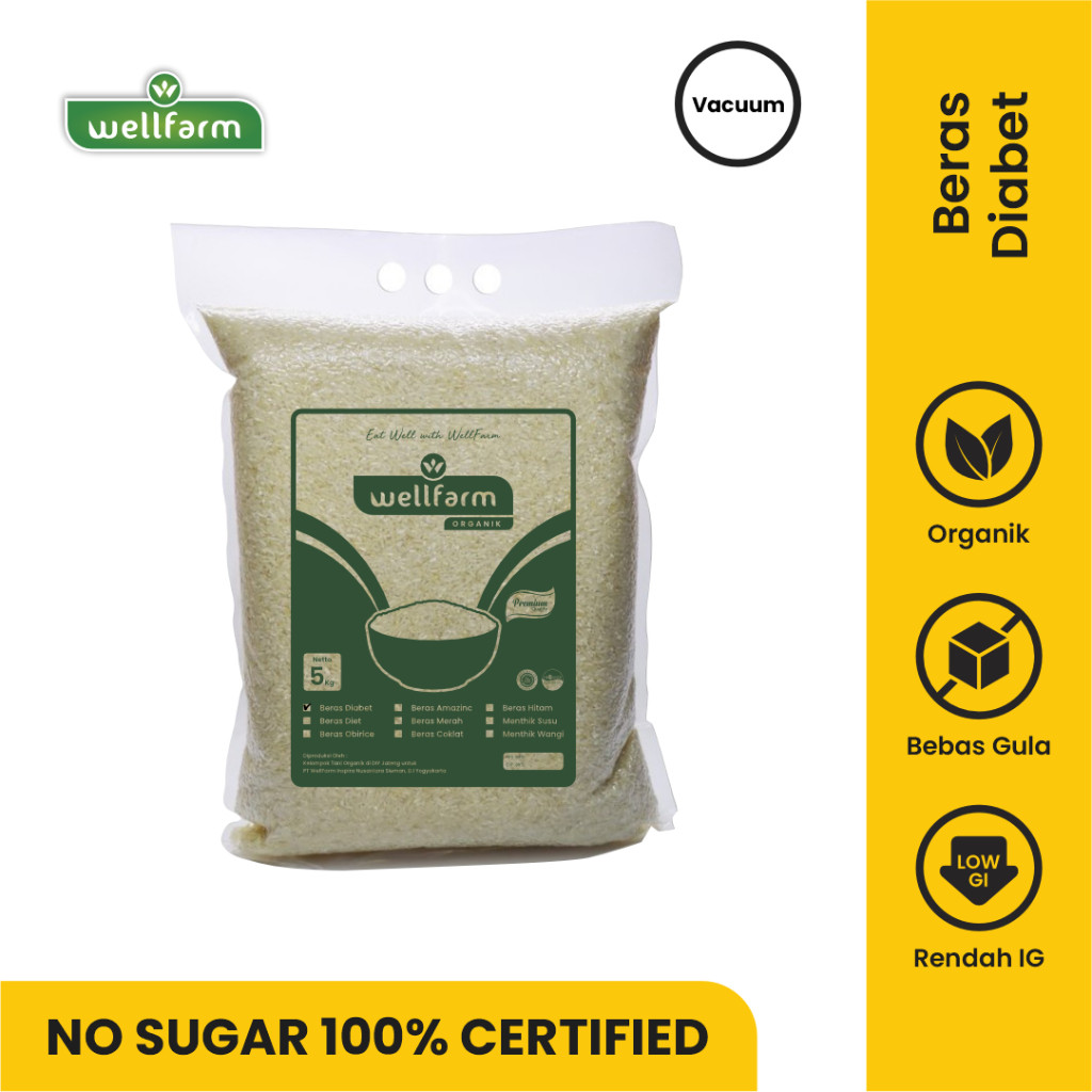 

Beras Diabetes Organik 5Kg Baru Kemasan Vacuum| WellFarm Beras Diabet Sugar Free Low GI 5 Kg