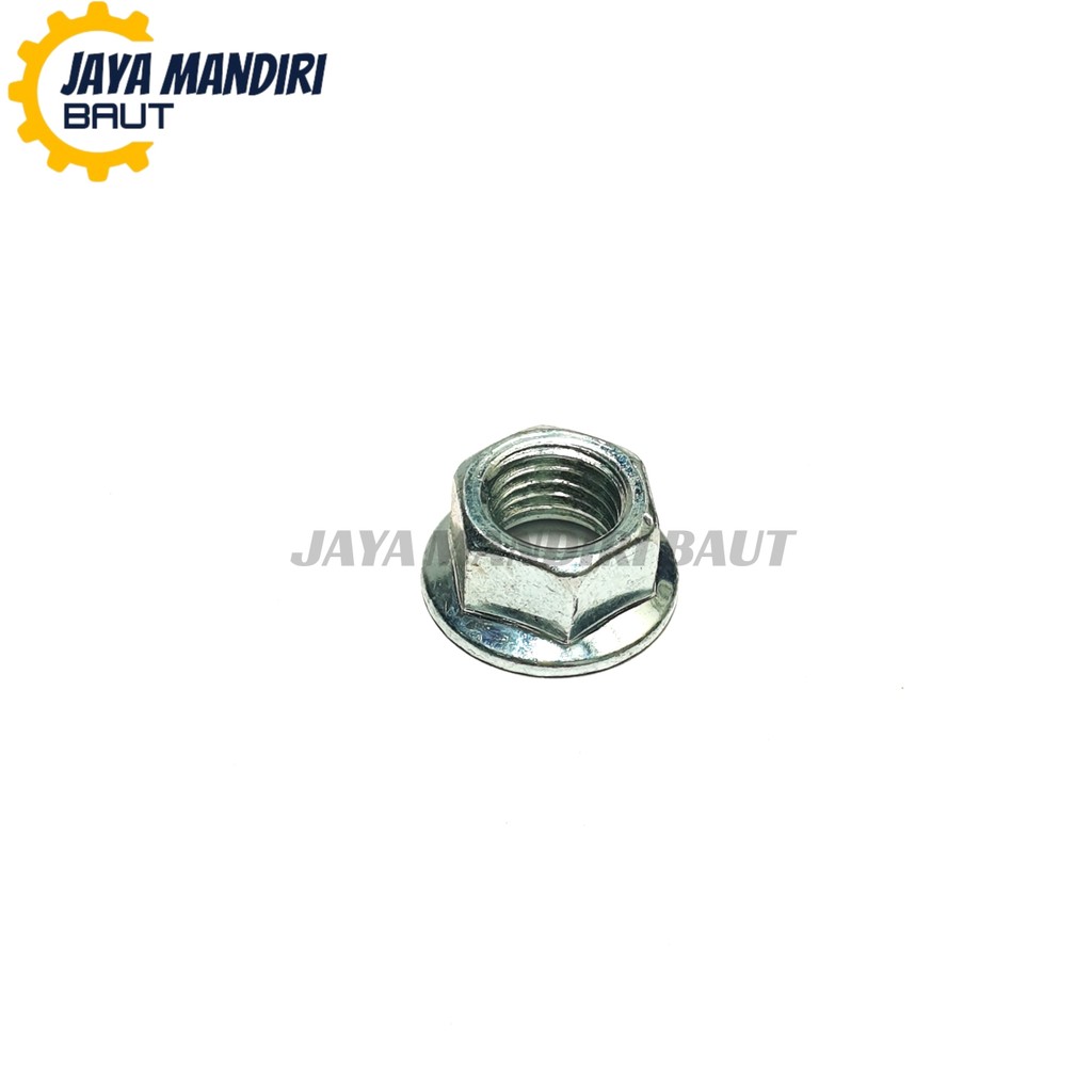 Mur Flange M10 10mm Baut 14 Putih Galvanis Nut Gerigi