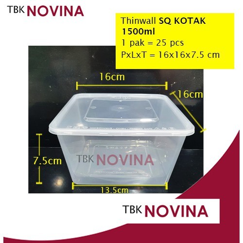 [25PCS]Thinwall 1500ml SQUARE food container box tempat makan plastik kotak nasi penyimpanan makanan