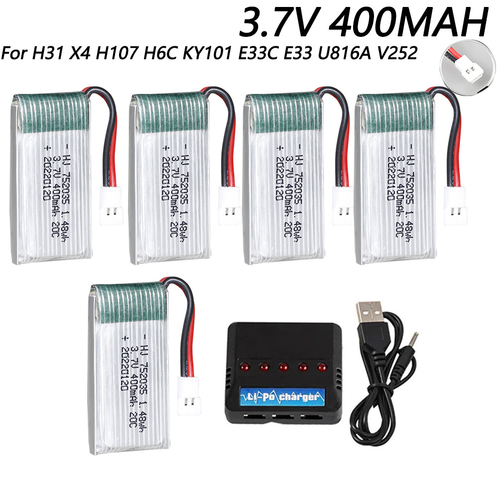 3.7V 400mAh Lipo Battery For X4 H107 H31 KY101 E33C E33 U816A V252 H6C RC Drone Spare Parts 3.7V 1S 