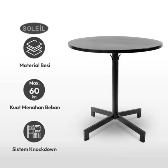 Meja Teras Besi Minimalis SOLEIL Nero Meja Tamu Outdoor