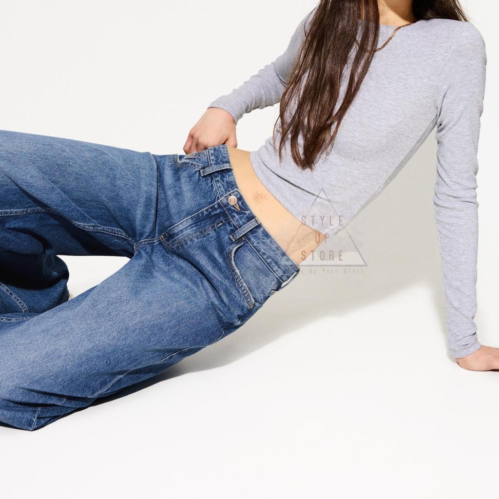 [ STYLEUPSTORE ] BERSHKA Wide Leg Denim Jeans - Celana Panjang Denim Jeans