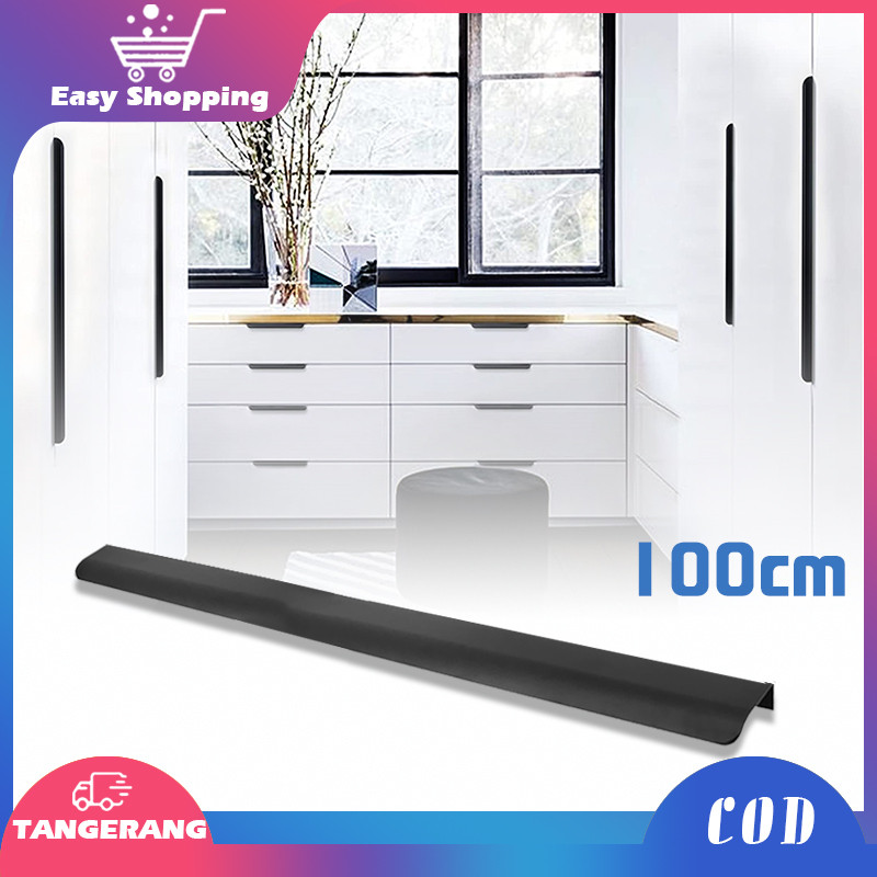 Handle Tanam Handle Pintu Geser Lemari Tarikan Laci Tanam Aluminium Hitam 1m
