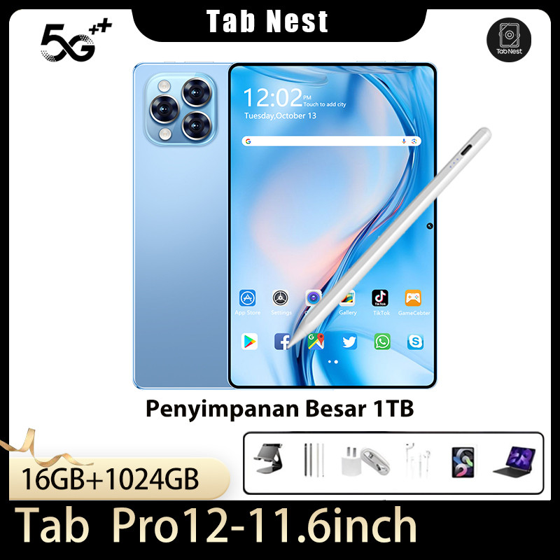 [Bisa COD]Tablet Android 11.6 Inch RAM 16GB + 1024GB ROM Pro12 Layar Full Screen Tablet PC