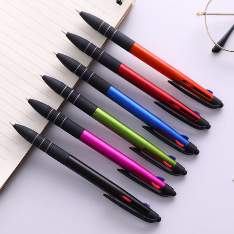 

2pc Touch Screen Three-Color Pen Ballpoint Pen, Rubberized, Smooth Writing Sleeve, Signature Pen, Office Student Stationery Gift