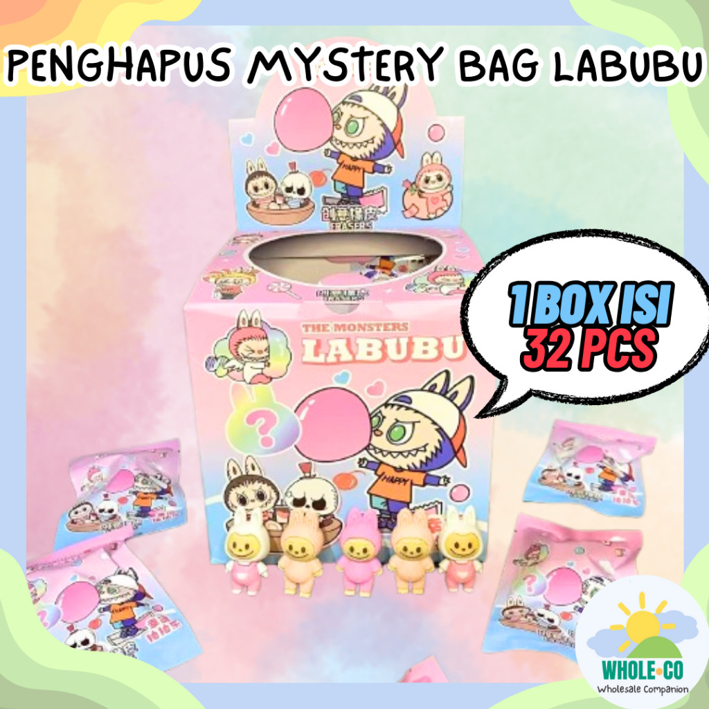 

(1 Box Isi 32 Pcs) Penghapus Misteri Labubu Premium The Monsters Blind Box Lucu Unik Imut Termurah Grosir Cod