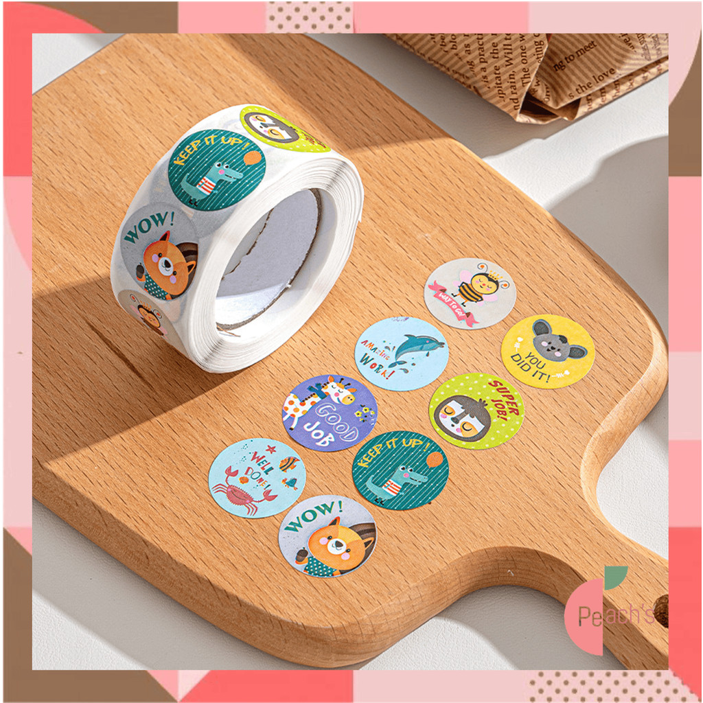 

PEACHs - 6593 500 Pcs Stiker Selamat Menikmati / Tempelan Roll Stiker /Sticker Bulat Roll Makanan Kue Terima Kasih / 500 PCS Sticker Catering / Desain Bulat Unik /